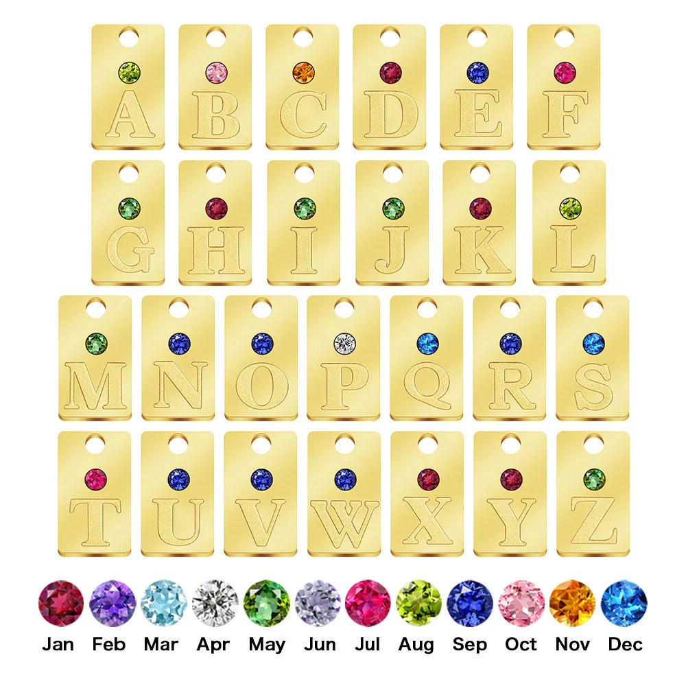 Personalised Initial Birthstone Tag Necklace