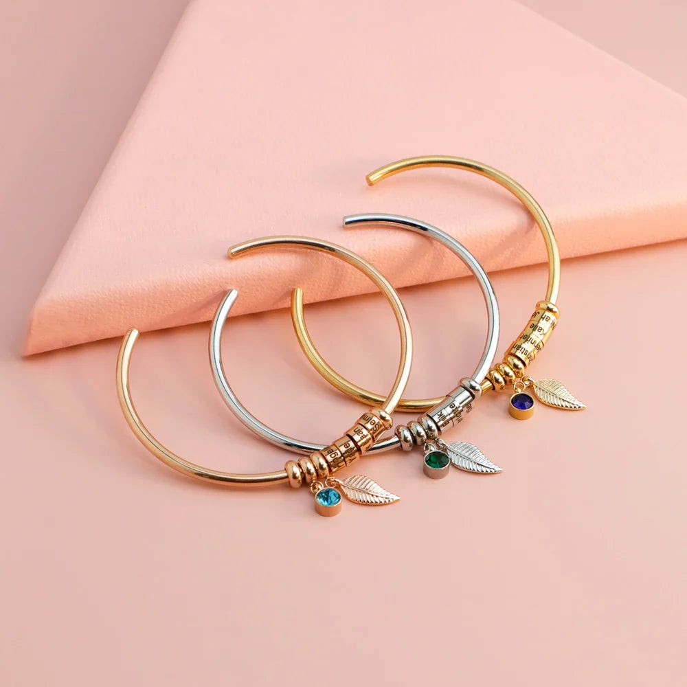 Mother's Open Cuff Bangle with Names