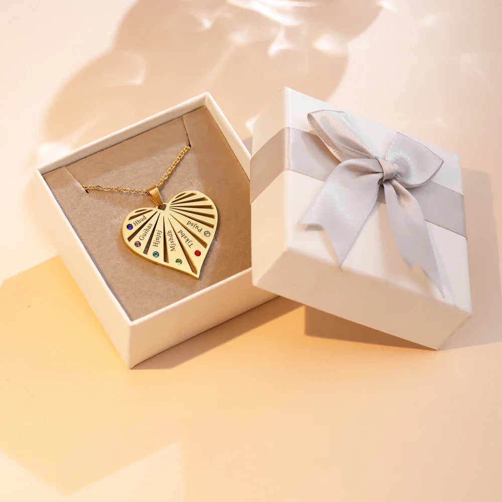 Family Heart Birthstone Necklace