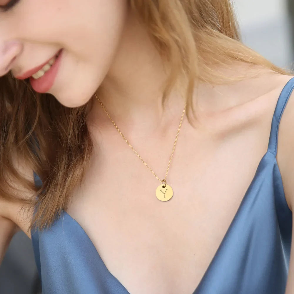 Minimalist Initial Disc Necklace