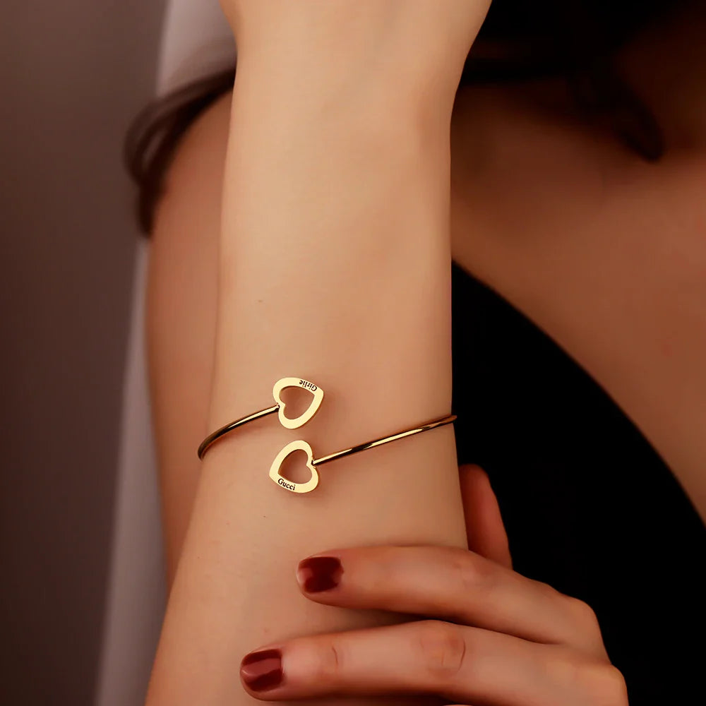 Two Hearts Open Bangle