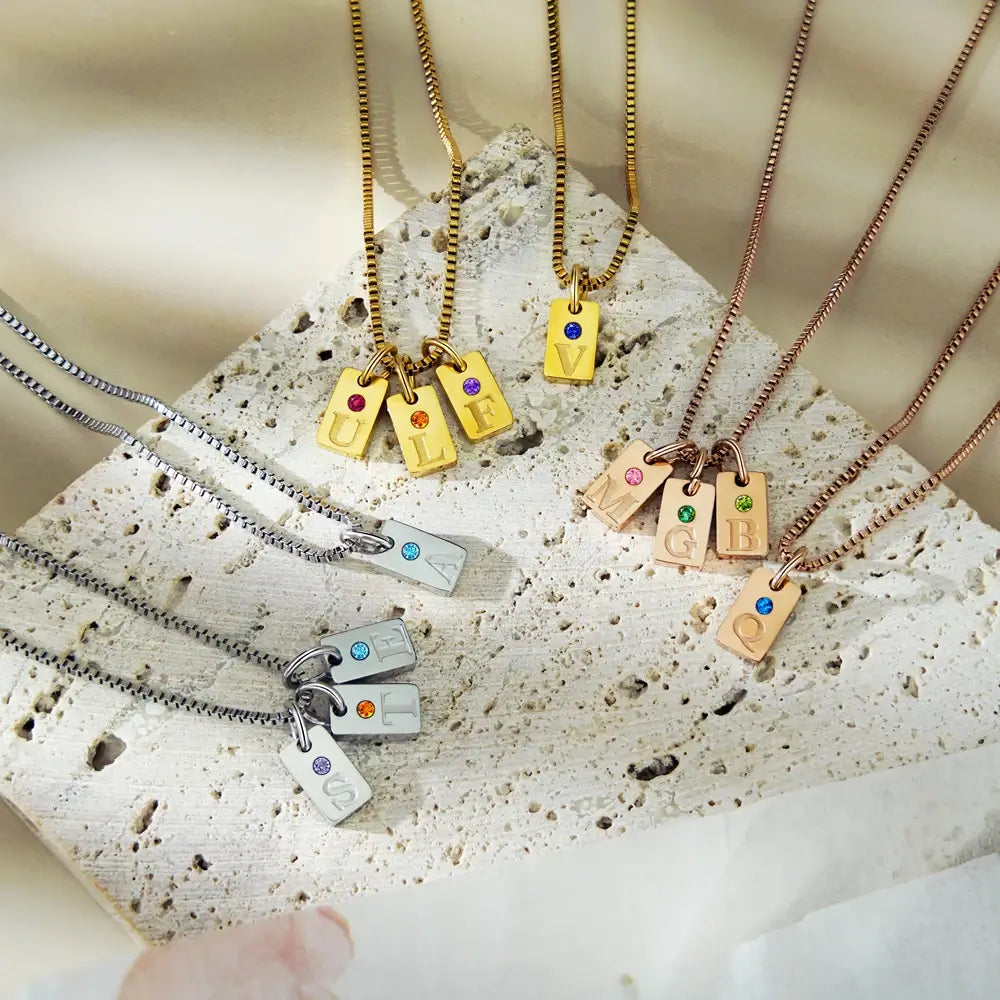 Personalised Initial Birthstone Tag Necklace