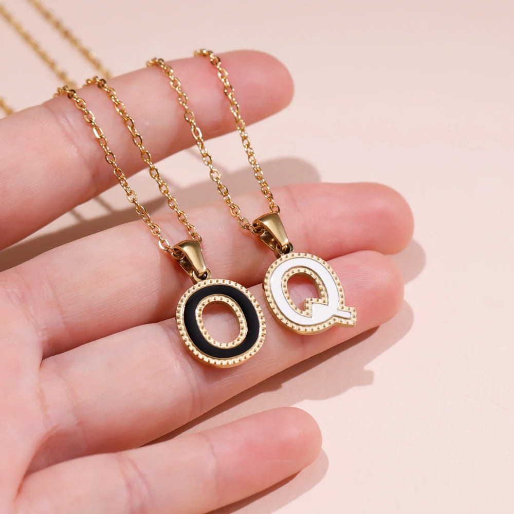 Gold Initial Necklace with Enamelled Pendant