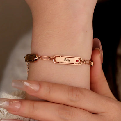 Chain Link Name Birthstone Bracelet