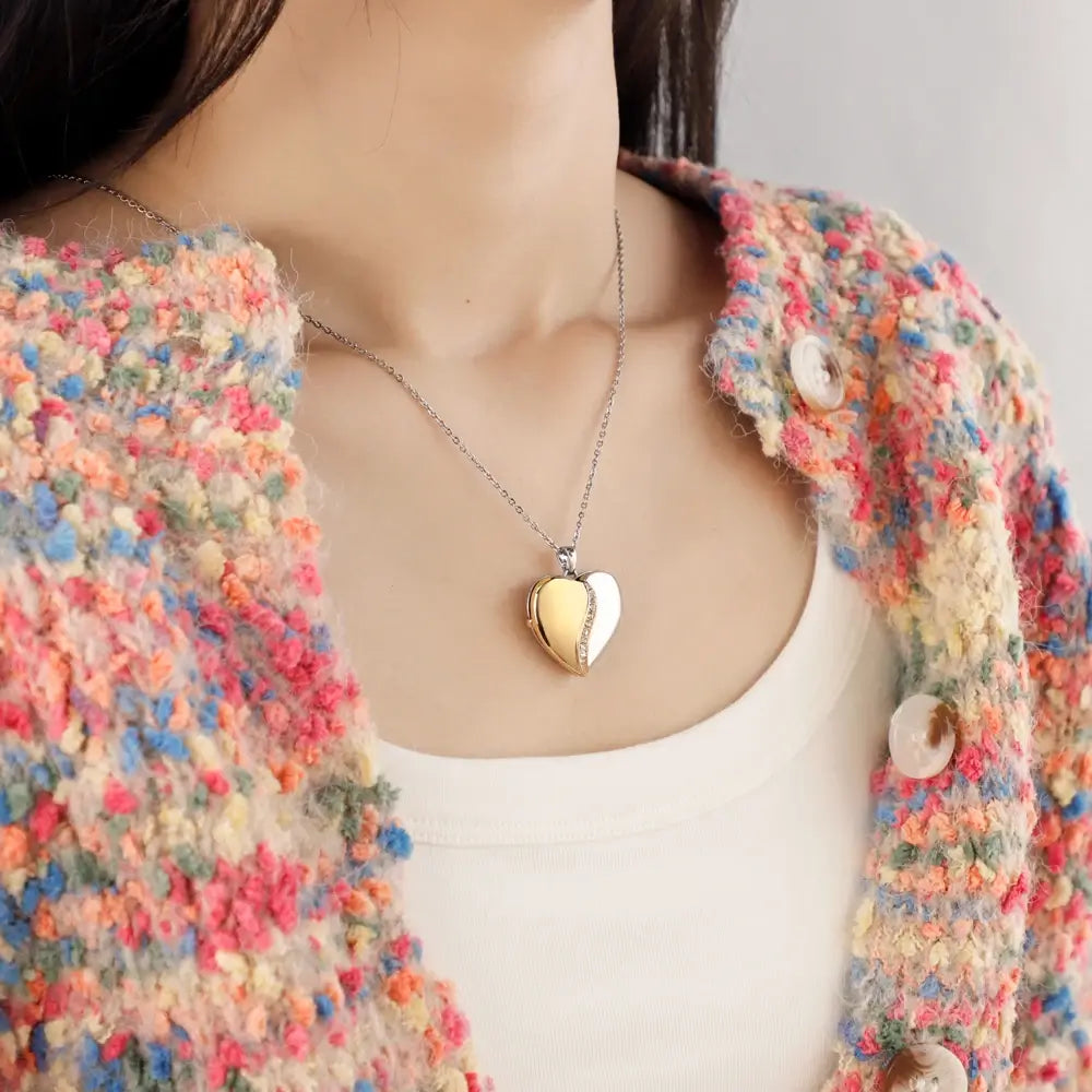 Two-Tone Heart Locket Necklace