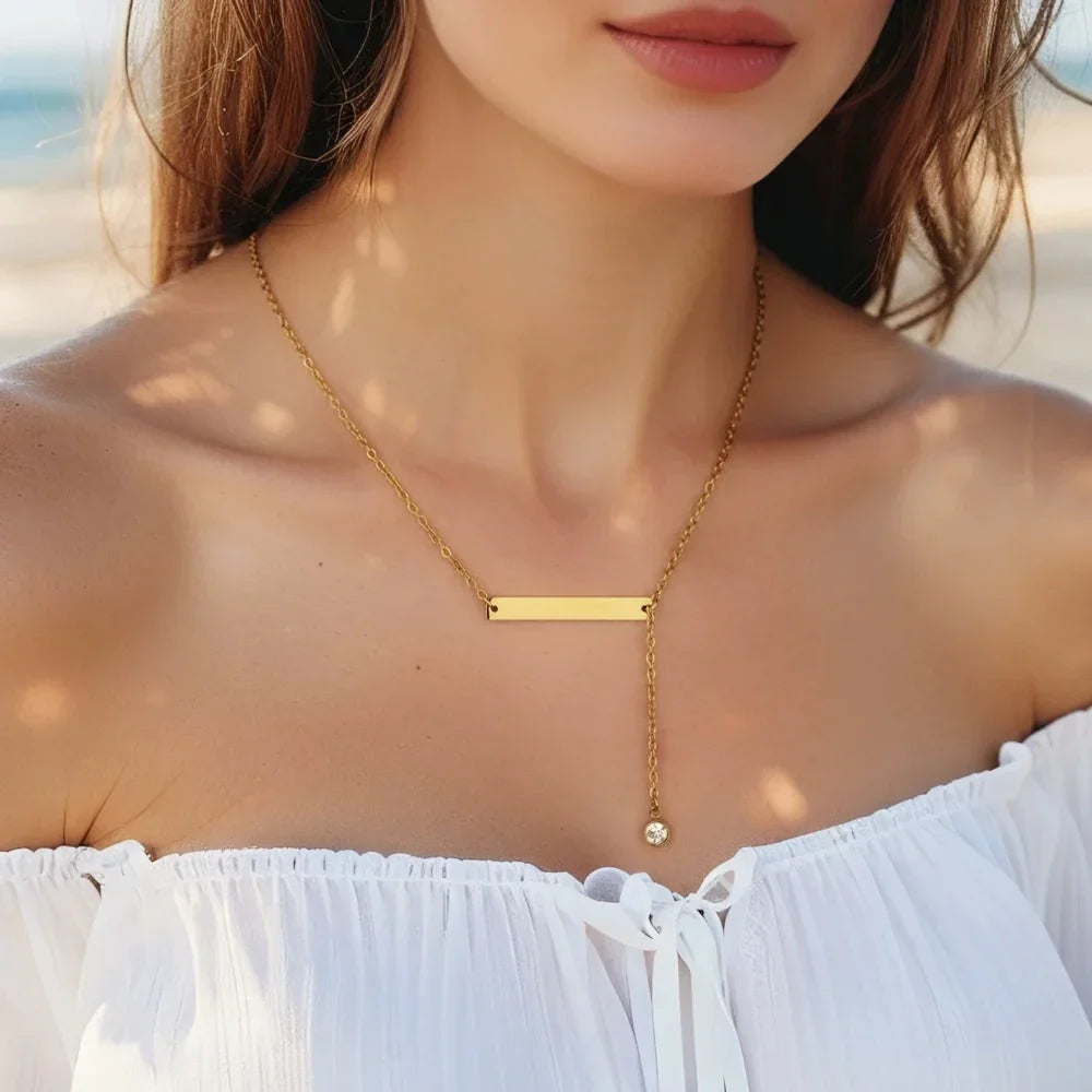 Crystal Drop Bar Necklace