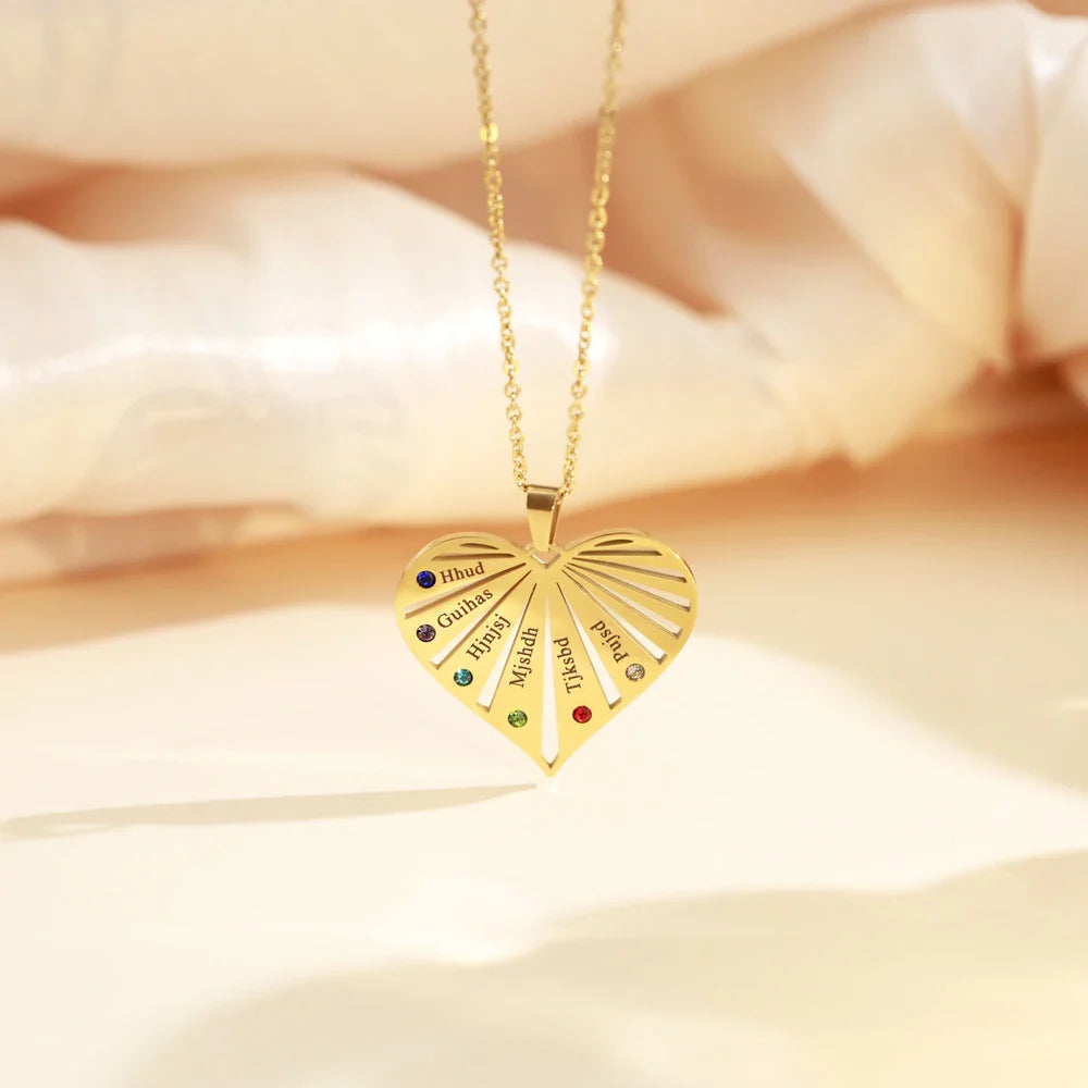 Family Heart Birthstone Necklace