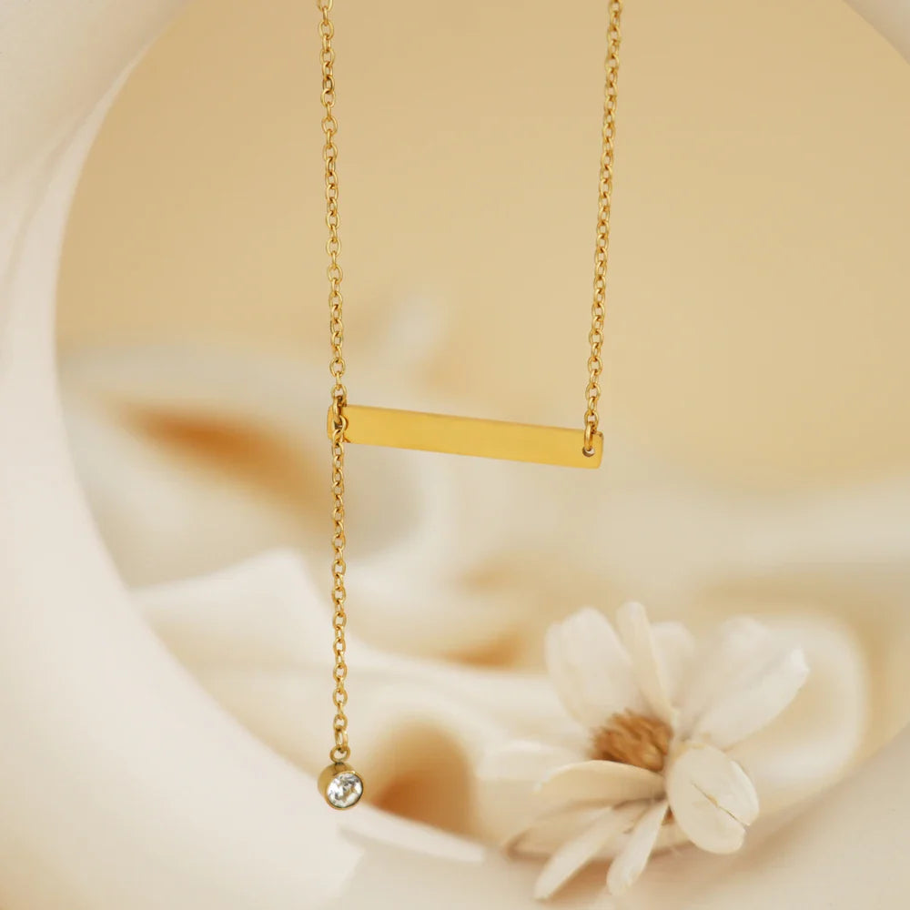 Crystal Drop Bar Necklace
