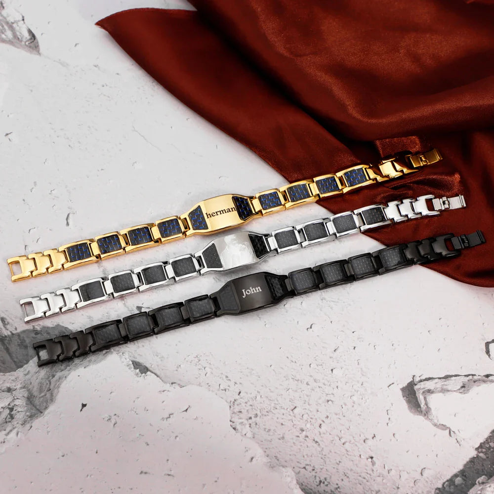 Engraved Carbon Fibre Bracelet for Men