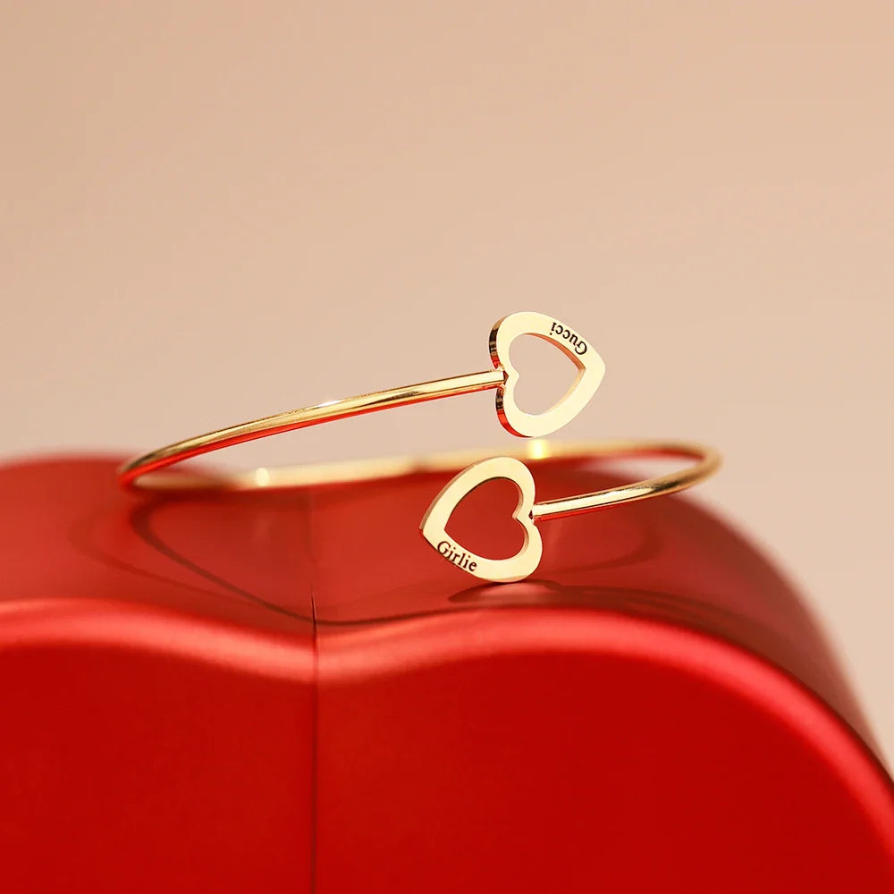 Two Hearts Open Bangle