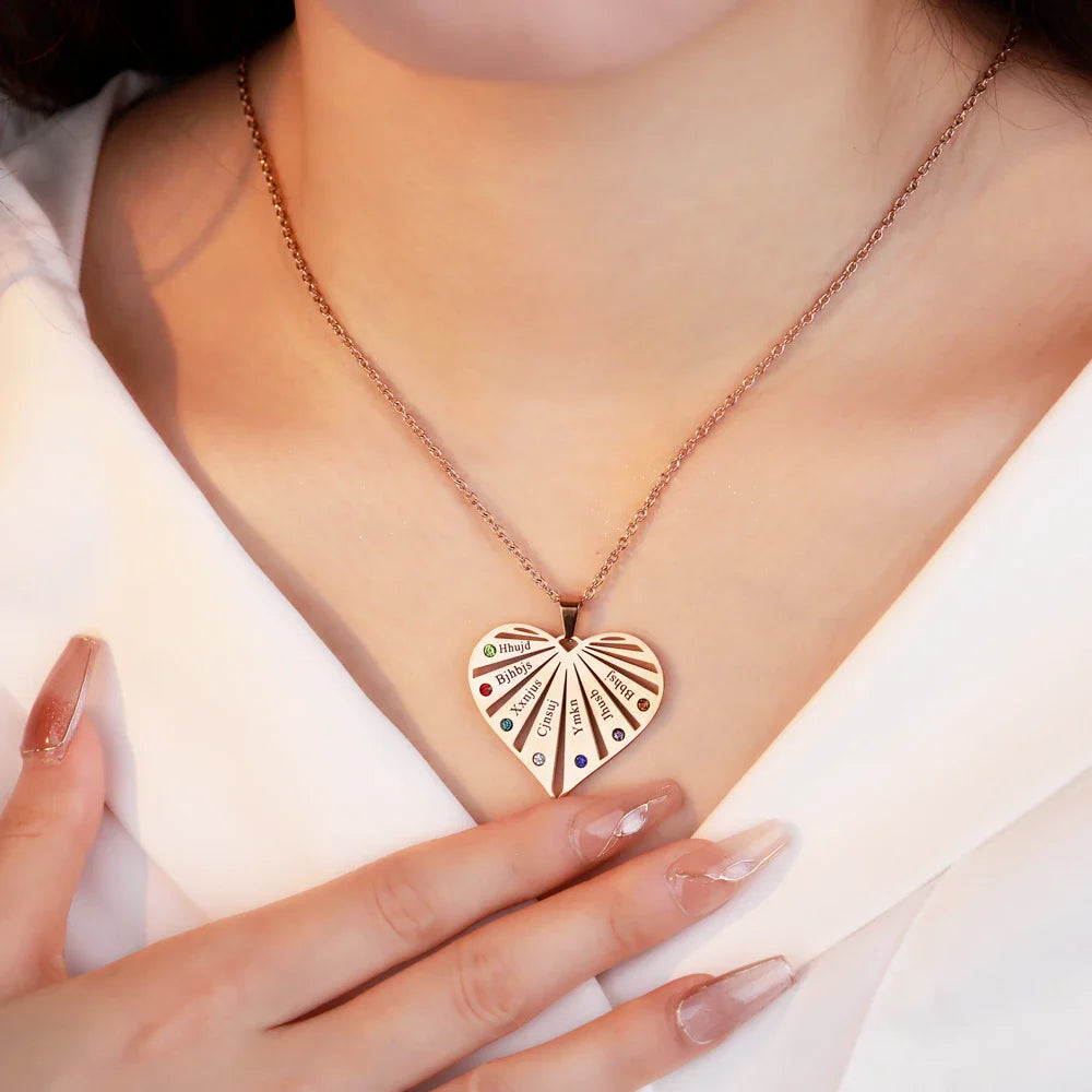 Family Heart Birthstone Necklace