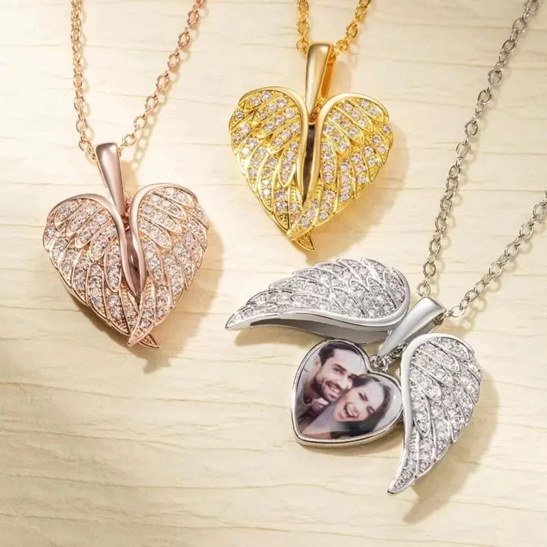 Guardian Heart Angel Wings Photo Necklace
