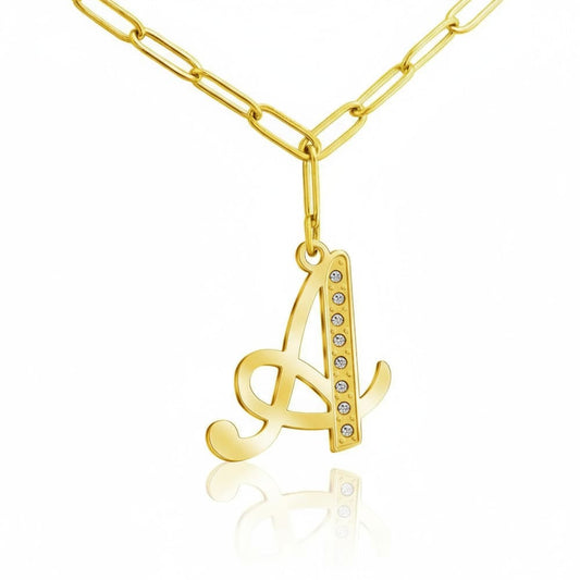 Paperclip Letter Initial Necklace with Crystal
