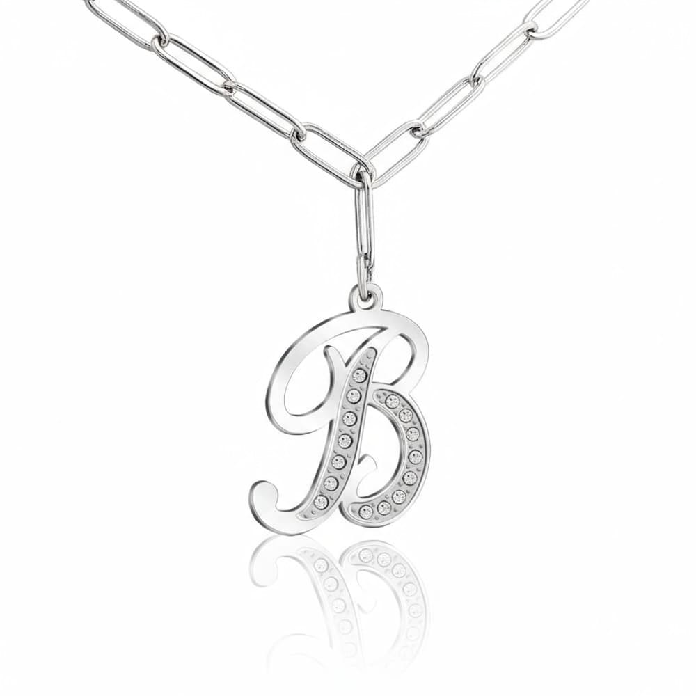 Paperclip Letter Initial Necklace with Crystal