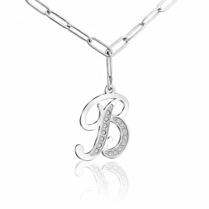 Paperclip Letter Initial Necklace with Crystal