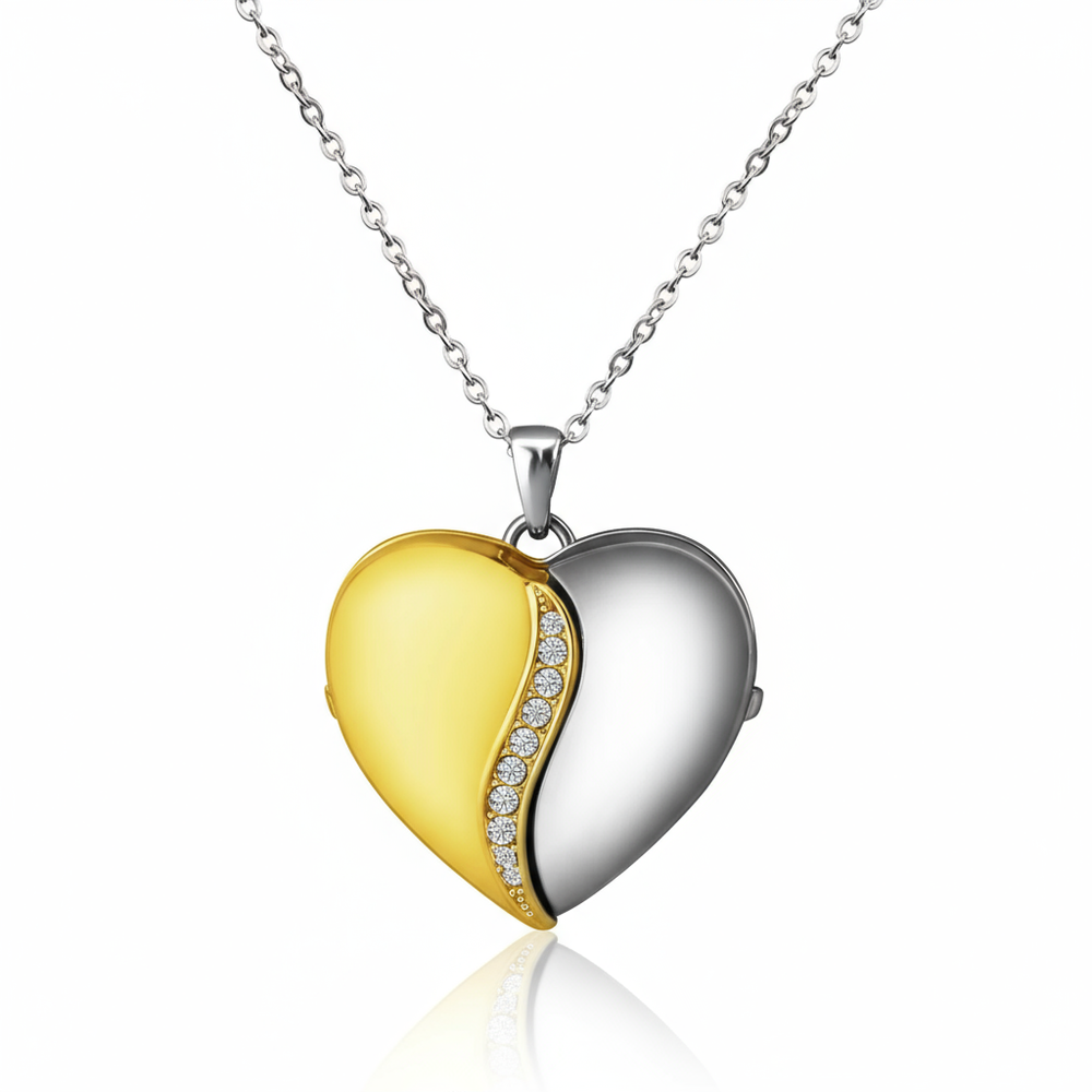 Two-Tone Heart Locket Necklace