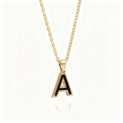 Gold Initial Necklace with Enamelled Pendant