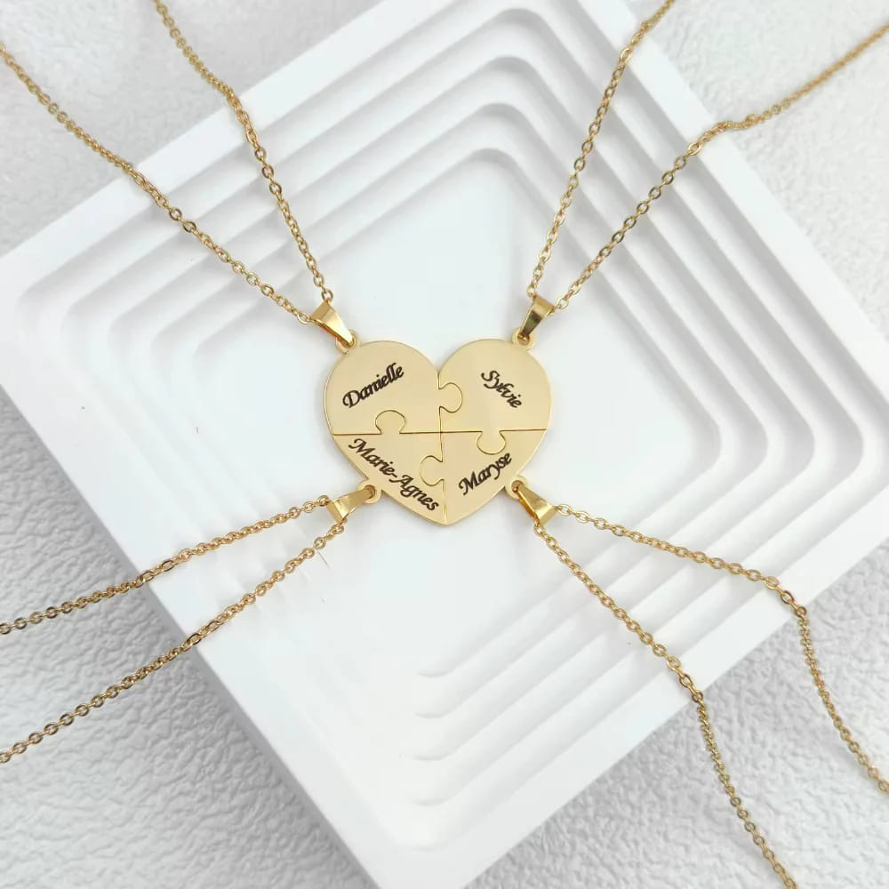 Heart Pieces Necklace with Engraved Name