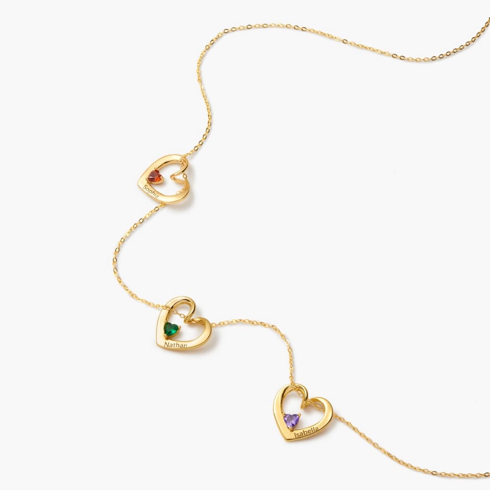 Mother's Heart Necklace with Names & Birthstones