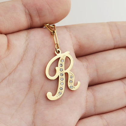 Paperclip Letter Initial Necklace with Crystal