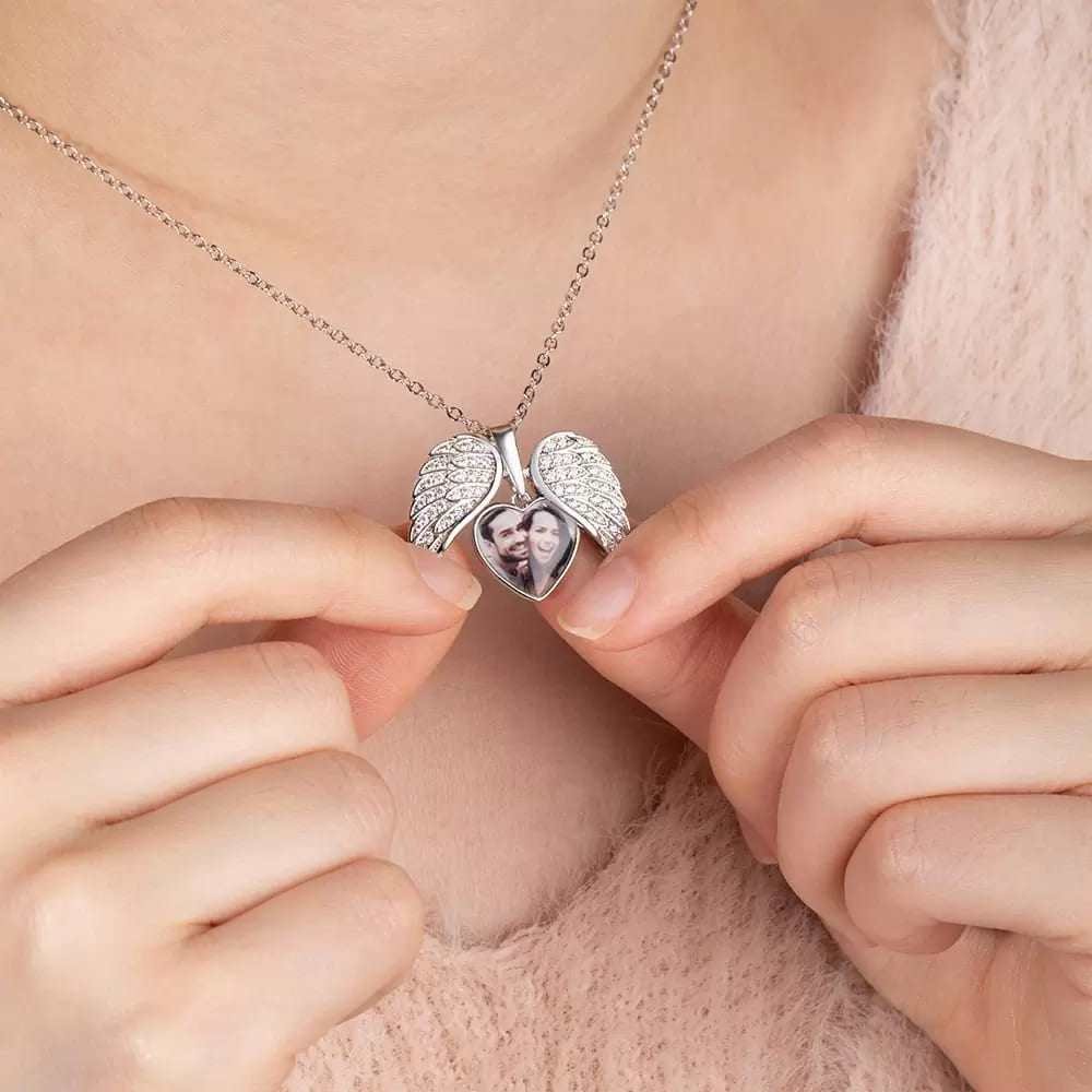 Guardian Heart Angel Wings Photo Necklace