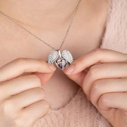 Guardian Heart Angel Wings Photo Necklace