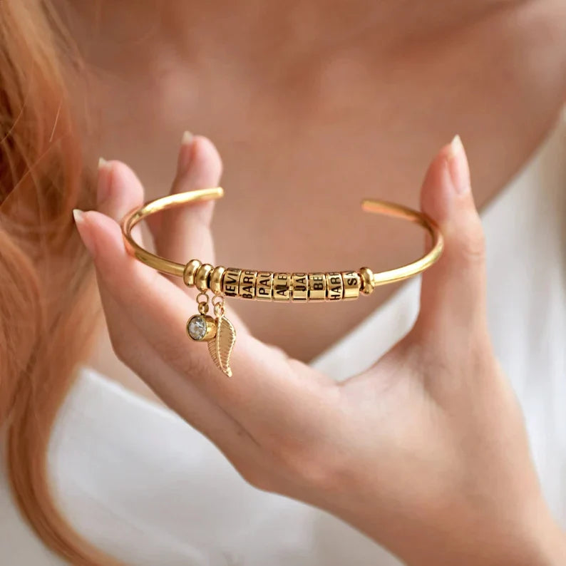 Mother's Open Cuff Bangle with Names