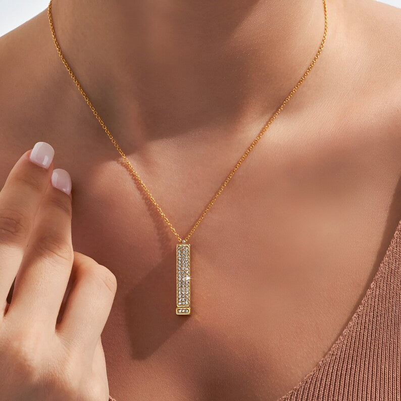 3D Crystal Vertical Bar Necklace