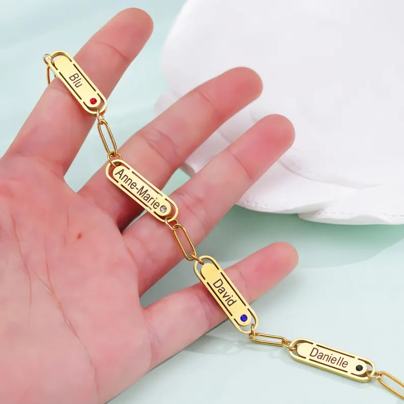 Chain Link Name Birthstone Bracelet