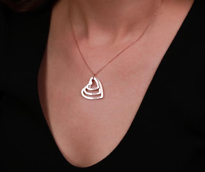 Customized Names Hearts Necklace 1-4names Personalized Necklace Gift