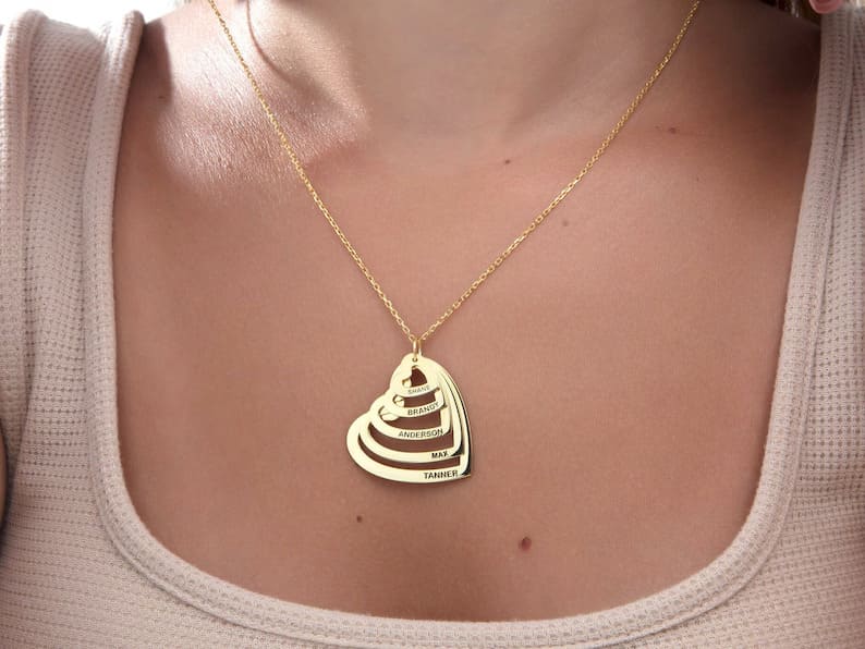 Customized Names Hearts Necklace 1-4names Personalized Necklace Gift