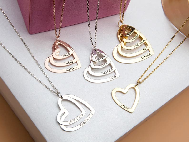 Customized Names Hearts Necklace 1-4names Personalized Necklace Gift