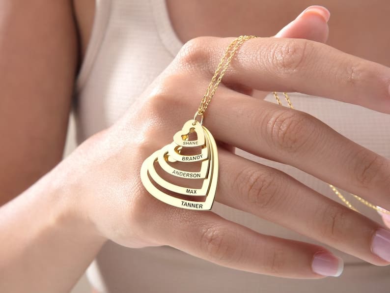 Customized Names Hearts Necklace 1-4names Personalized Necklace Gift