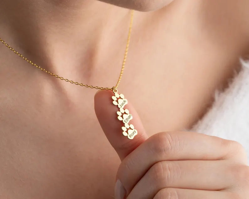 Paw Print Name Necklace