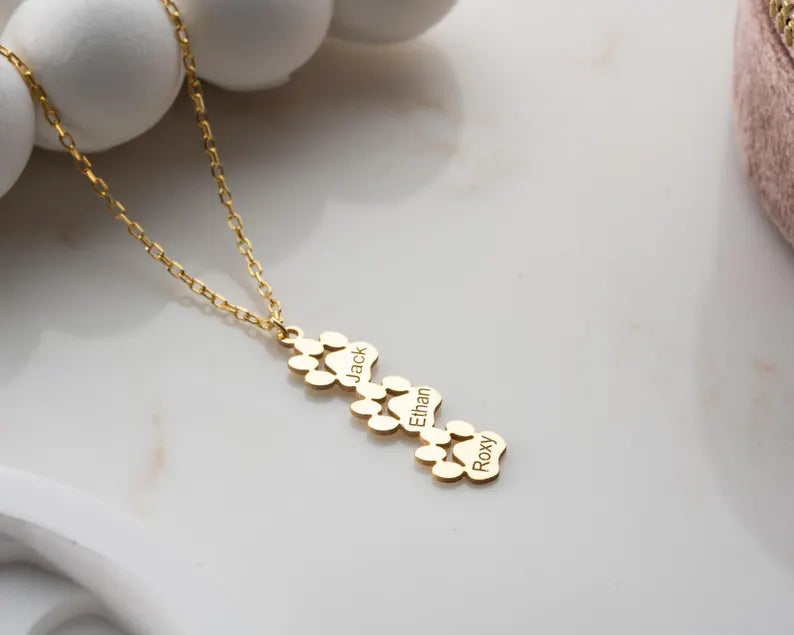 Paw Print Name Necklace
