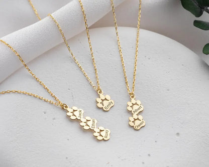 Paw Print Name Necklace