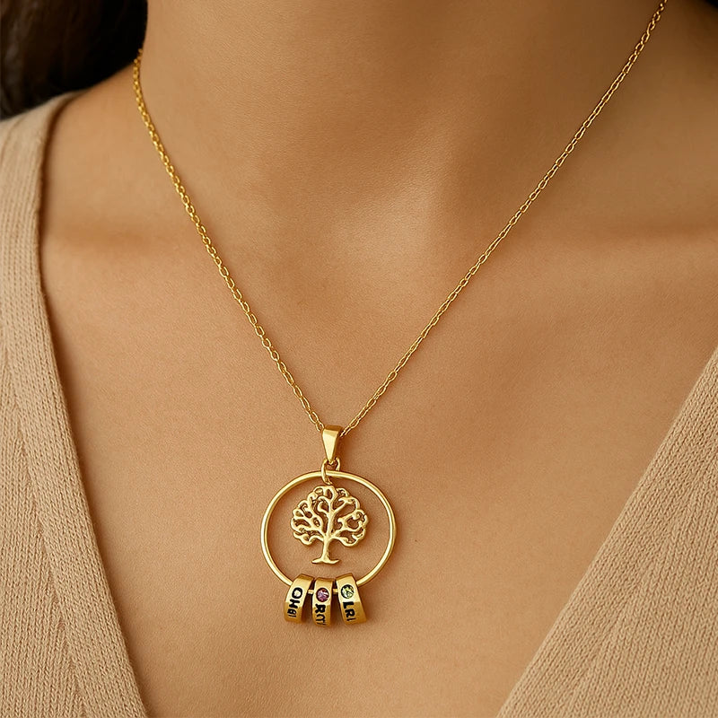 Family Tree of Life Necklace with Names & Birthstones